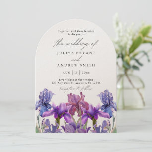 Elegant shimmer Iris floral arch script wedding Invitation