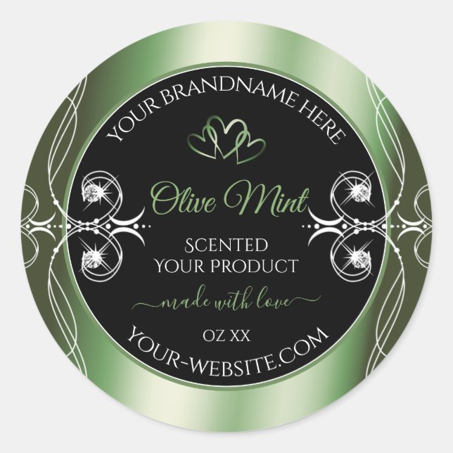 Elegant Shimmery Green Black Product Labels Jewels (Front)