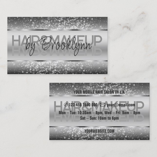 Elegant Shimmery Silver Soft Glitter Calligraphy Business Card (Front/Back)