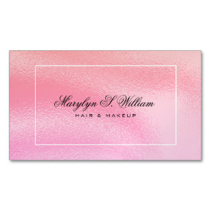 Elegant Shinny pink Hair & Makeup Salon Beautician Magnetic Business Card