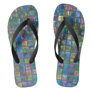 Elegant Shiny Aqua Glass Tiles Flip Flops