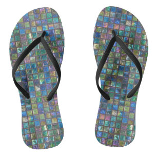 Elegant Shiny Aqua Glass Tiles Flip Flops