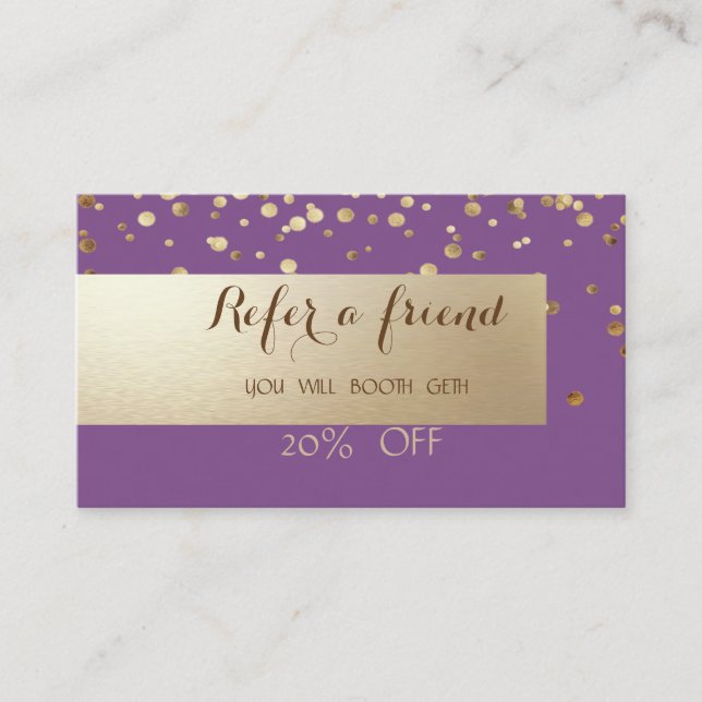 Elegant Shiny,Confetti,Purple Referral Card (Front)