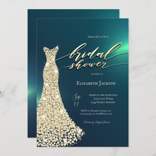 Elegant Shiny Dress Green Bridal Shower  Invitation (Front/Back)