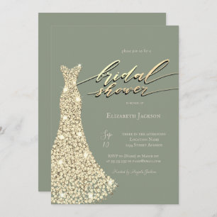 Elegant Shiny Dress Sage Green Bridal Shower  Invitation