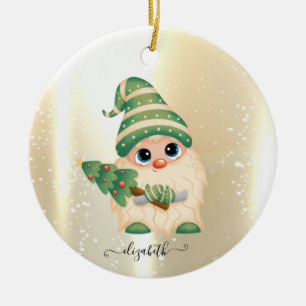 Elegant Shiny,Faux Gold,Cute Gnome Ceramic Tree Decoration