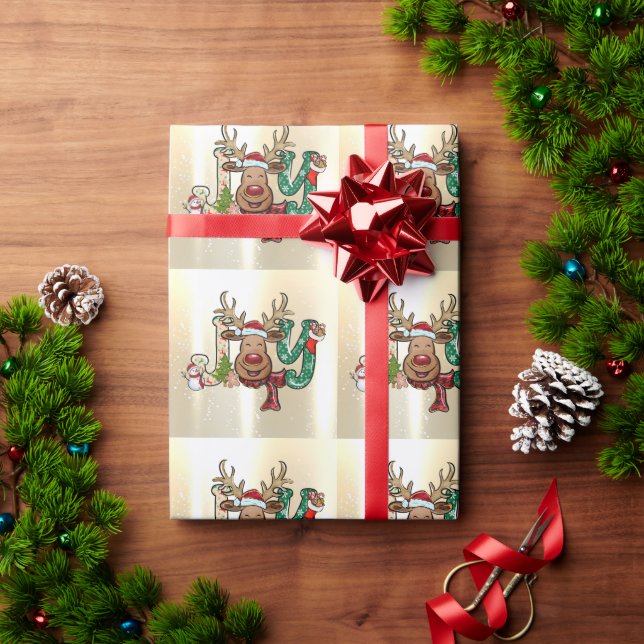 Elegant Shiny,Faux Gold,Reindeer,Snowman  Wrapping Paper (Holiday Gift)