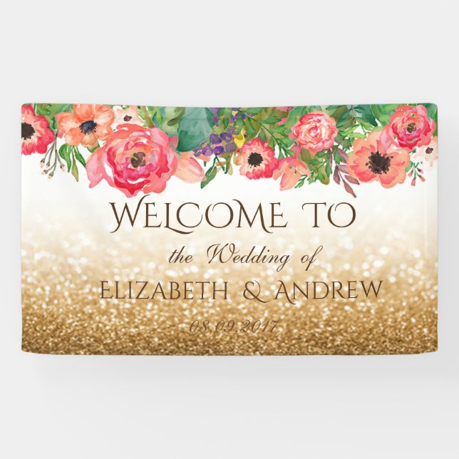 Elegant Shiny Glitter  Floral  Wedding Banner (Horizontal)