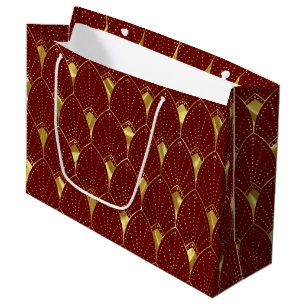 Elegant Shiny Gold Art Deco Pattern On Dark Red Large Gift Bag