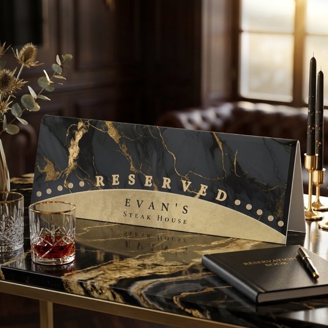 Elegant Shiny Gold Black Marble Agate Reserved (Elegant Shiny Gold Black Marble Agate Reserved Table Tent)