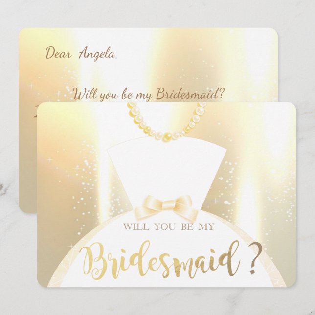 Elegant Shiny Gold Bride Dress Bridesmaid Card (Front/Back)