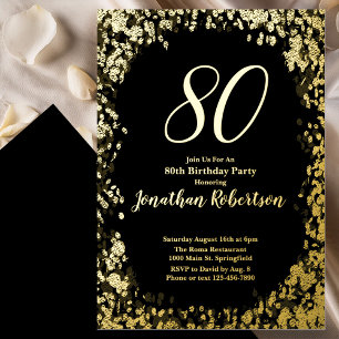 Elegant Shiny Gold Foil 80th Birthday Invitation 