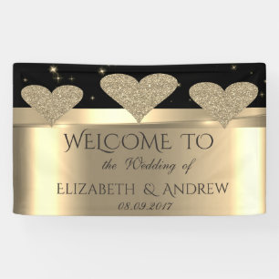 Elegant Shiny Gold Glitter Hearts  Wedding Banner