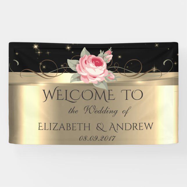 Elegant Shiny Gold Rose Wedding Banner (Horizontal)