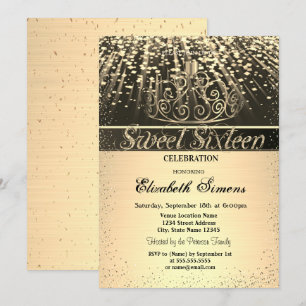 Elegant Shiny Gold Tiara Confetti Sweet 16 Invitation