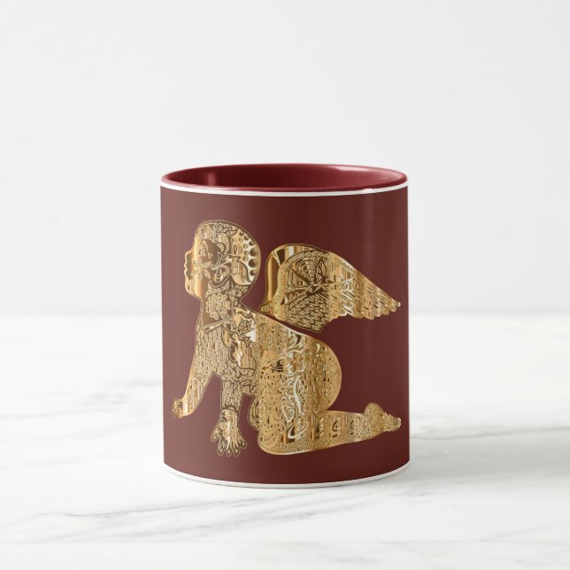 Elegant Shiny Golden Angel Red Brown Maroon Mug (Center)