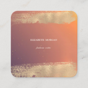 Elegant Shiny, Minimalist,Faux Gold Brush Stroke Square Business Card