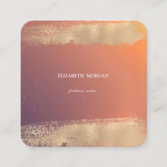 Elegant Shiny, Minimalist,Faux Gold Brush Stroke Square Business Card (Front)
