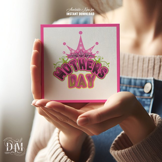 Elegant Shiny Pink Queen Crown Happy mothers day  Card (Creator Uploaded)