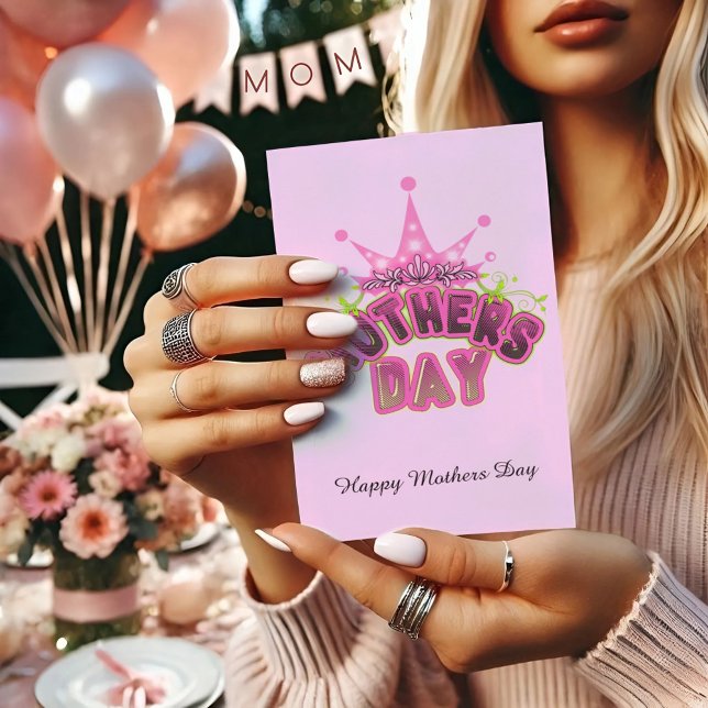 Elegant Shiny Pink Queen Crown Happy mothers day  Note Card (Creator Uploaded)