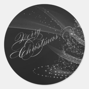 Elegant Shiny Silver Christmas Tree Classic Round Sticker