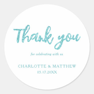 Elegant Shiny Turquoise Glitter Wedding Classic Round Sticker