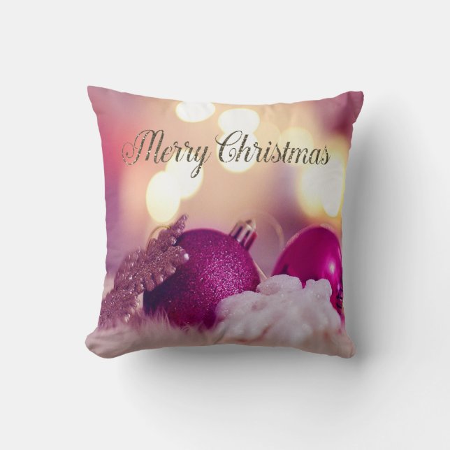 Elegant Shiny Violet Christmas Ornaments Cushion (Front)