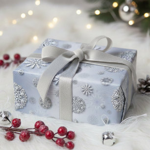 Elegant Shiny Winter Snowflakes On Silver Wrapping Paper Sheet