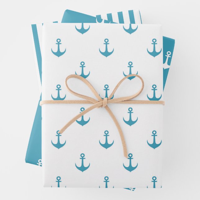 Elegant Ship Anchor Wrapping Paper Sheet Set (In situ)