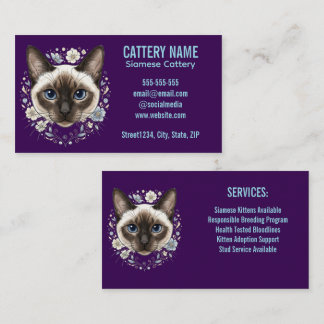 Elegant Siamese Cat Cattery Minimalist Custom Business Card