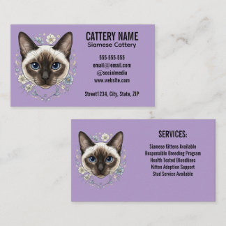 Elegant Siamese Cat Cattery Minimalist Custom Business Card