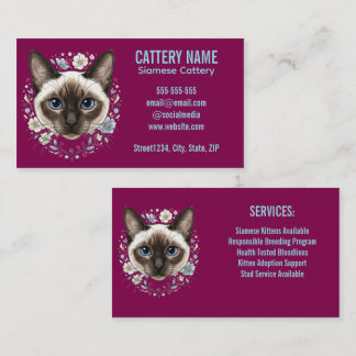 Elegant Siamese Cat Cattery Minimalist Custom Business Card