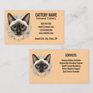 Elegant Siamese Cat Cattery Minimalist Custom Business Card