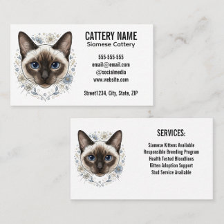 Elegant Siamese Cat Cattery Minimalist Custom Business Card