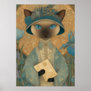 Elegant Siamese Cat in Art Nouveau Style  Poster