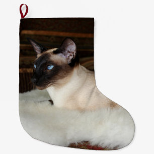 Elegant Siamese Cat Large Christmas Stocking