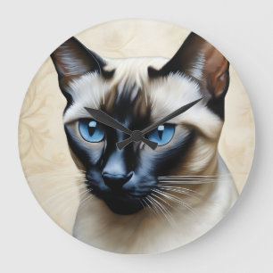Elegant Siamese Cat Large Clock