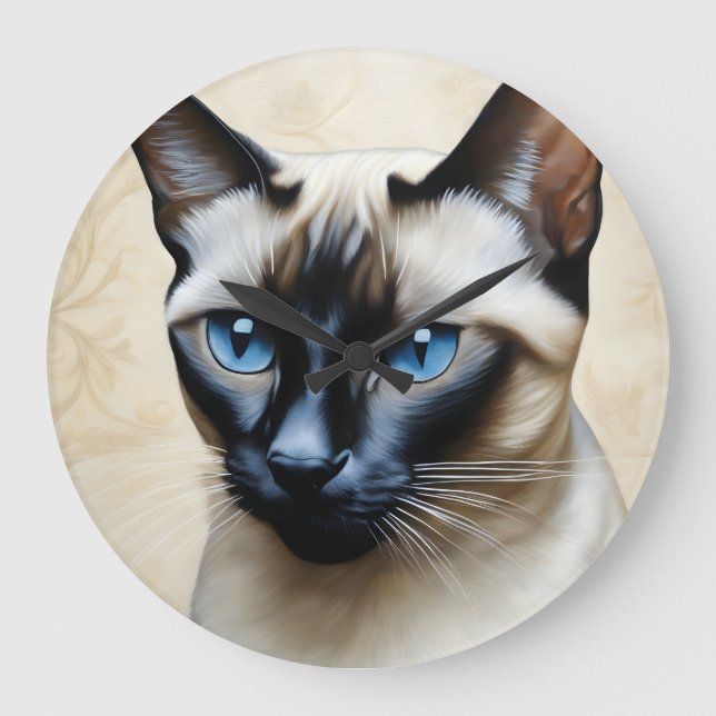 Elegant Siamese Cat Large Clock (Front)