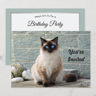 Elegant Siamese Cat Photo Birthday Invitation