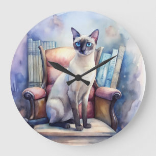 Elegant Siamese Cat with Antique Charm – Vintage W Large Clock