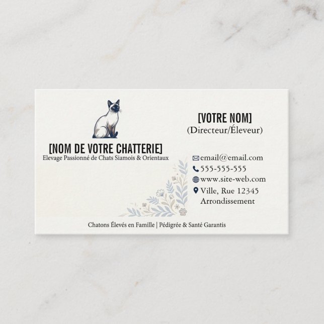 Elegant Siamese Cattery Business Card (Front)