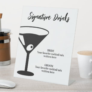 Elegant signature cocktail drinks wedding pedestal sign