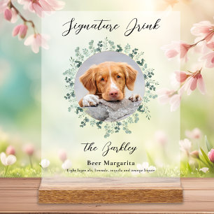 Elegant Signature Drink Pet Wedding Dog 2 Photo Acrylic Sign