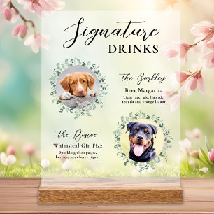 Elegant Signature Drinks Pet Wedding Dog 2 Photo Acrylic Sign
