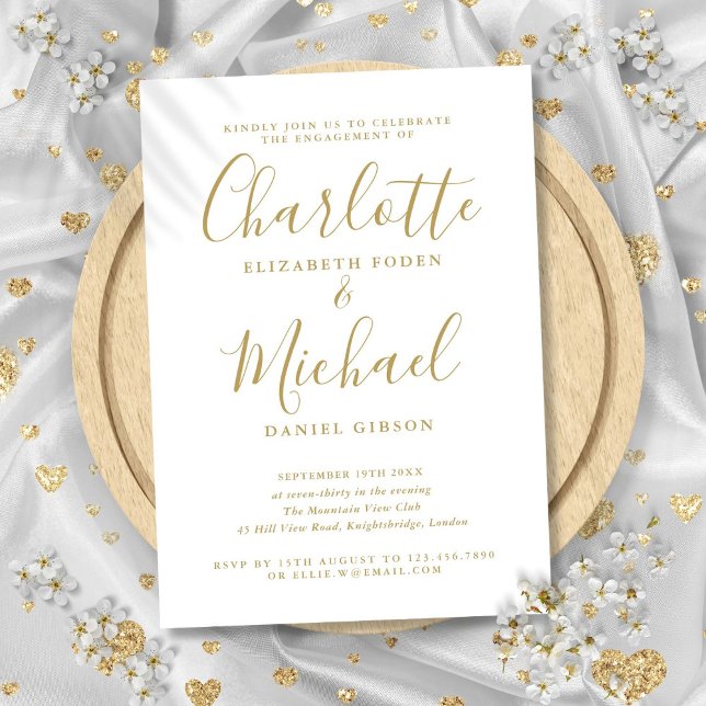 Elegant Signature Gold Script Engagement Party  Invitation (Elegant Signature Gold Script Engagement Party Invitation)