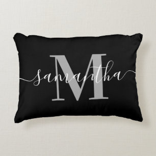 Elegant Signature Grey Modern Monogram Black Decorative Cushion