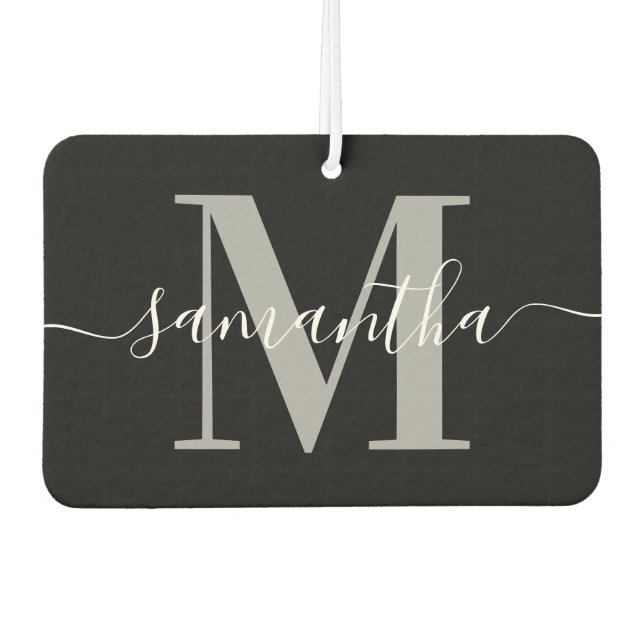 Elegant Signature Grey Modern Monogram Black Photo Car Air Freshener (Front)