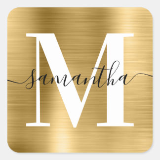 Elegant Signature Modern Monogram Gold Foil Square Sticker