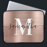 Elegant Signature Modern Monogram Rose Gold Foil Laptop Sleeve<br><div class="desc">Create your own girly personalised name and monogrammed decorative electronics gear for her. Her first name features a signature style calligraphy. People with shorter names can increase the font size to maintain this style. Customise the white colour of the modern minimalist monogram. The background digital art graphic is a faux...</div>