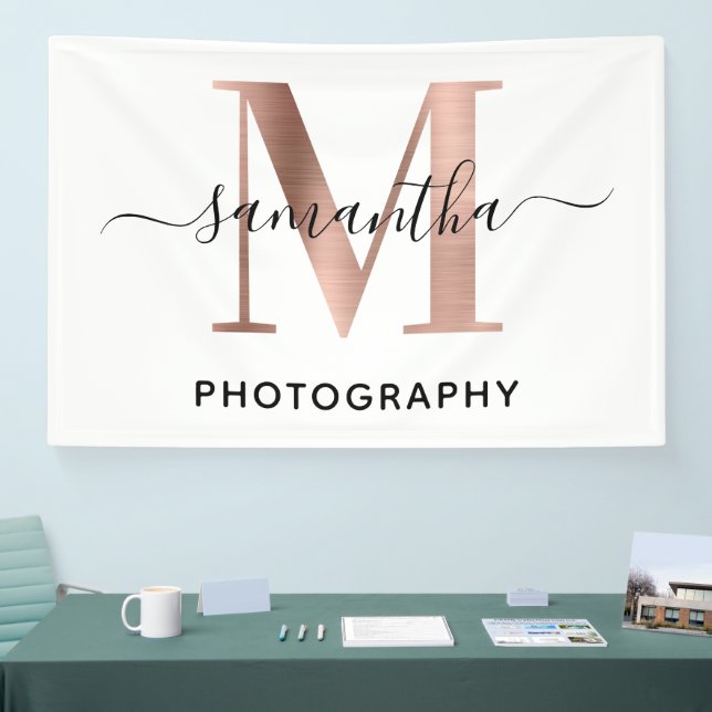 Elegant Signature Rose Gold M Monogram Logo Banner (Tradeshow)
